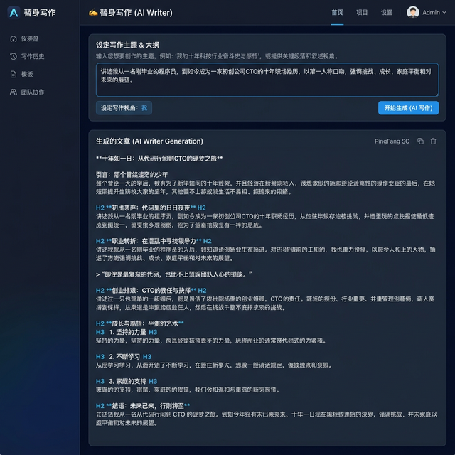 星佳 AI 写作工作流界面